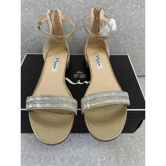 Nina Stevi-Fy Shoes Womens Size 8.5 Reflective Dress Sandals Rhinestone Heel - Picture 2 of 9